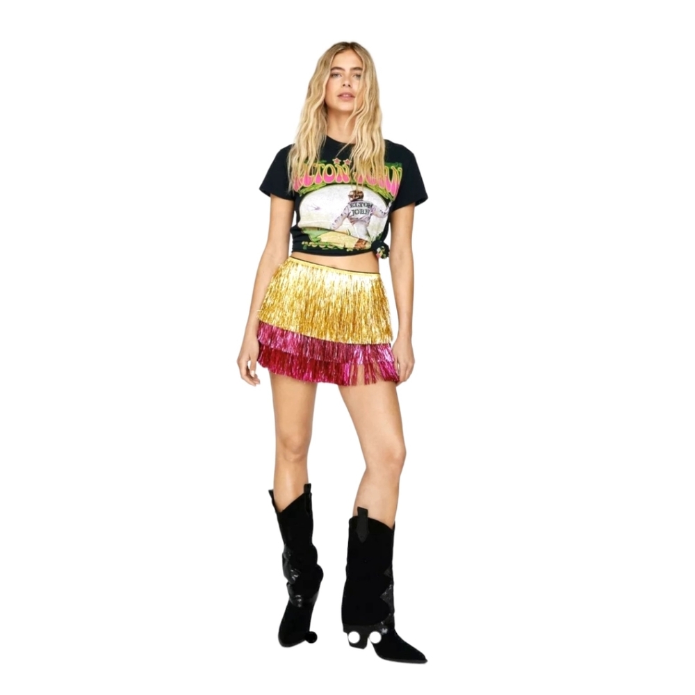 Nasty Gal Color Block Tinsel Fringe Shorts